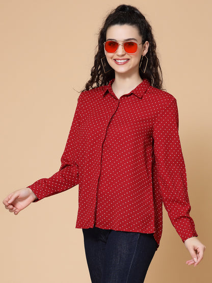 Plus Size Relaxed Micro Ditsy Printed Twill Casual Shirt