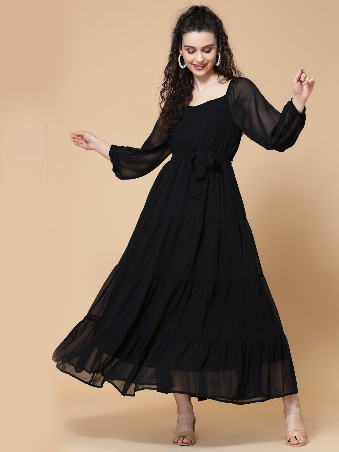 Puff Sleeve Georgette Maxi Dress