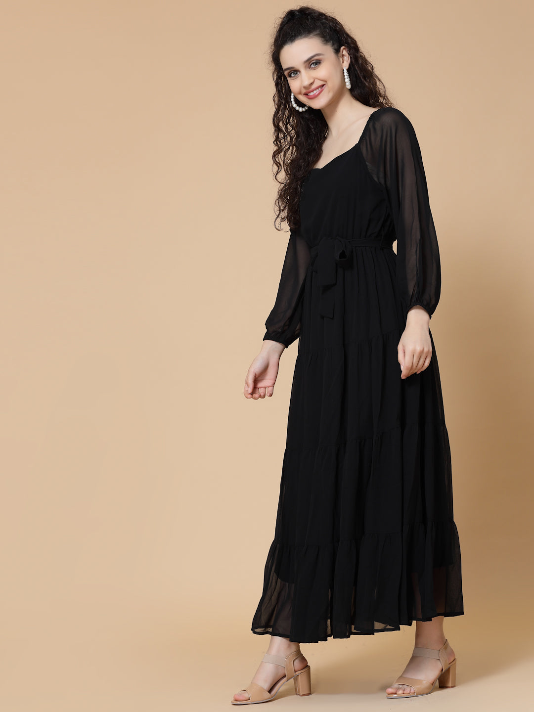 Puff Sleeve Georgette Maxi Dress