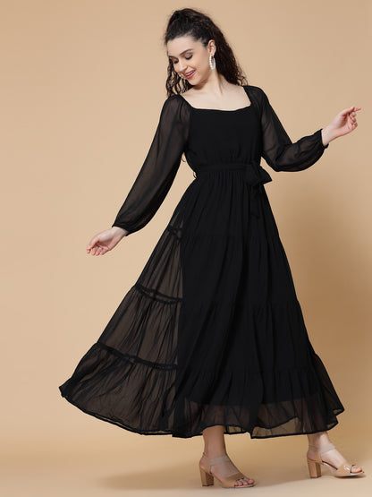 Puff Sleeve Georgette Maxi Dress