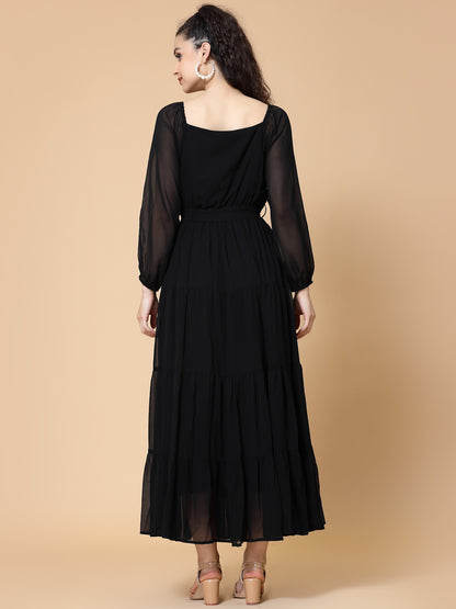 Puff Sleeve Georgette Maxi Dress