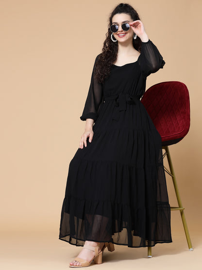 Puff Sleeve Georgette Maxi Dress