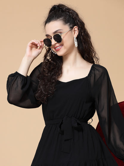 Puff Sleeve Georgette Maxi Dress