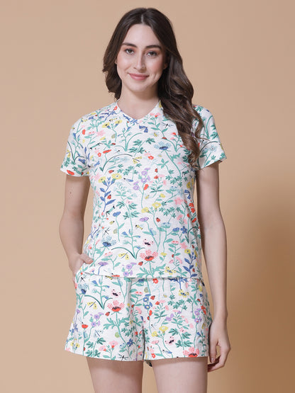 Floral Printed Pure Cotton Night Suit