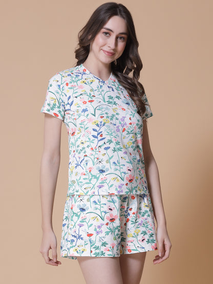 Floral Printed Pure Cotton Night Suit