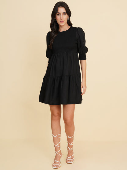 Women Smoked Fit & Flare Mini Dress