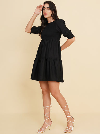 Women Smoked Fit & Flare Mini Dress