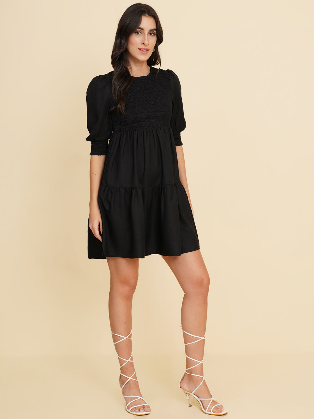 Women Smoked Fit & Flare Mini Dress