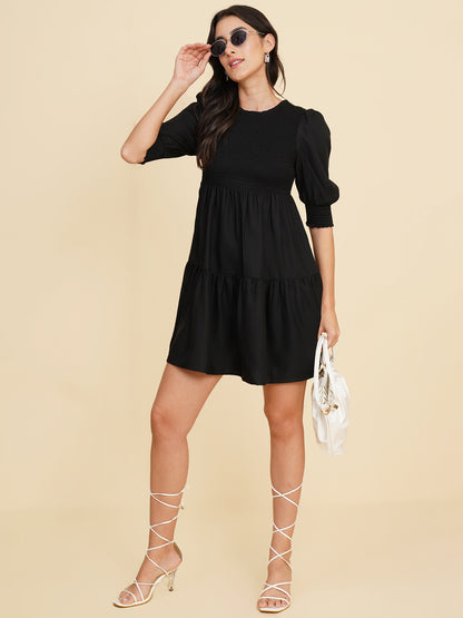 Women Smoked Fit & Flare Mini Dress