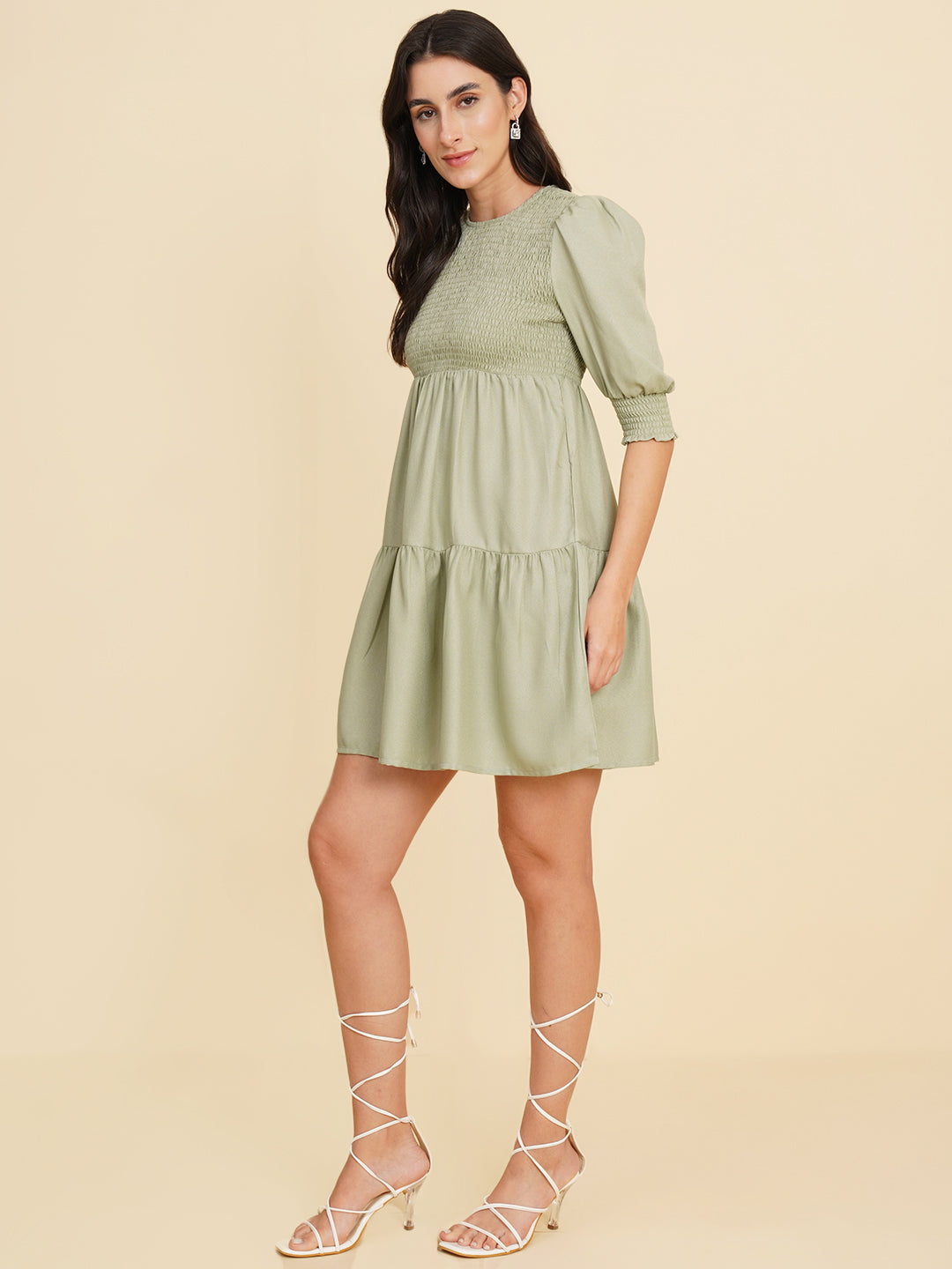 Women Smoked Fit & Flare Mini Dress