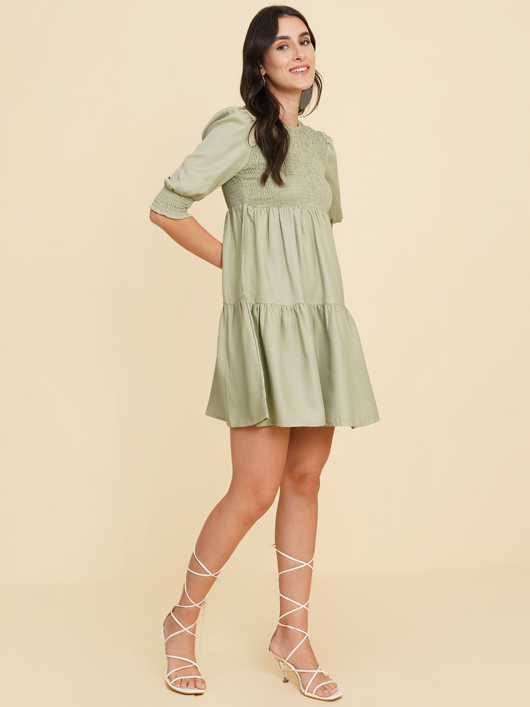 Women Smoked Fit & Flare Mini Dress