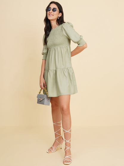 Women Smoked Fit & Flare Mini Dress