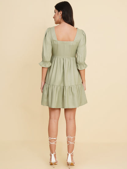 Women Square Neck Flared Puff Sleeve Fit & Flare Dress