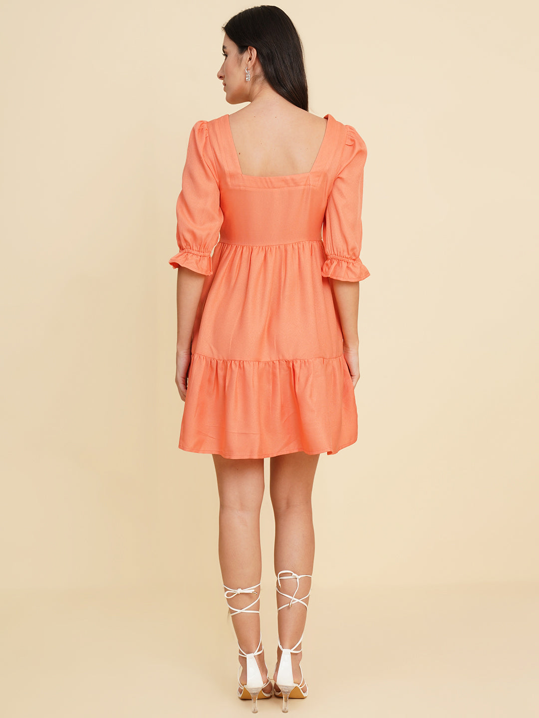 Women Square Neck Flared Puff Sleeve Fit & Flare Dress