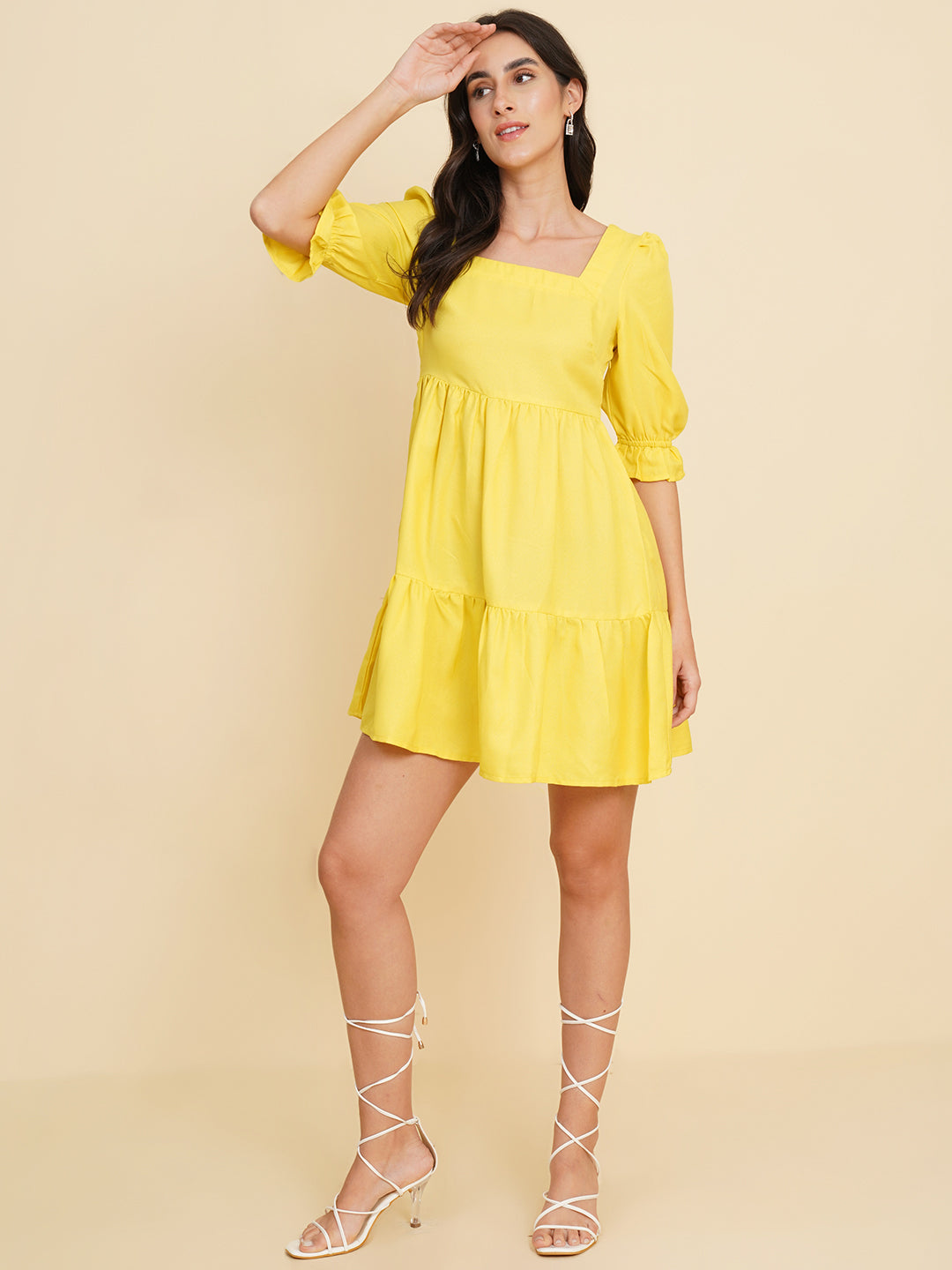 Women Square Neck Flared Puff Sleeve Fit & Flare Dress