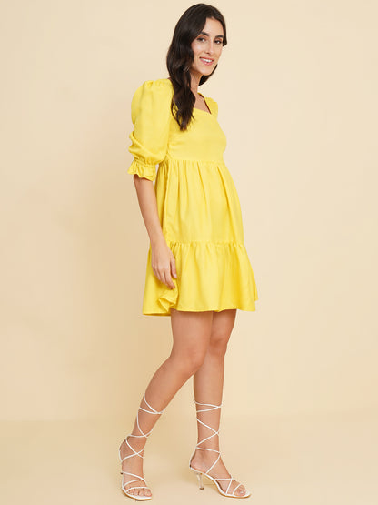 Women Square Neck Flared Puff Sleeve Fit & Flare Dress