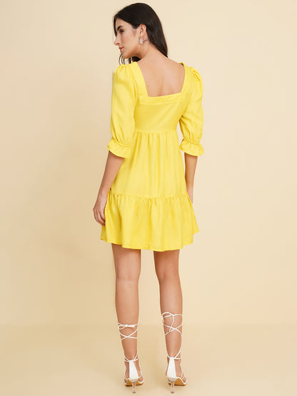 Women Square Neck Flared Puff Sleeve Fit & Flare Dress