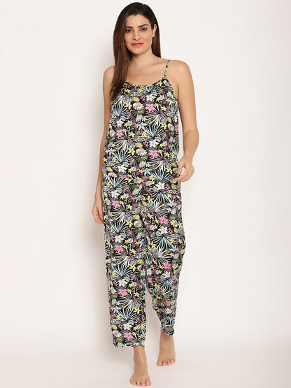 Women Printed Cami Top and Pyjayma Night Suit