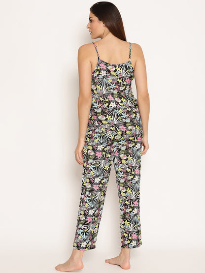 Women Printed Cami Top and Pyjayma Night Suit