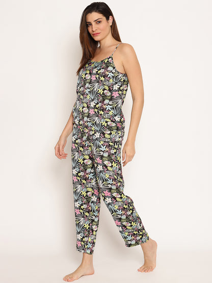 Women Printed Cami Top and Pyjayma Night Suit