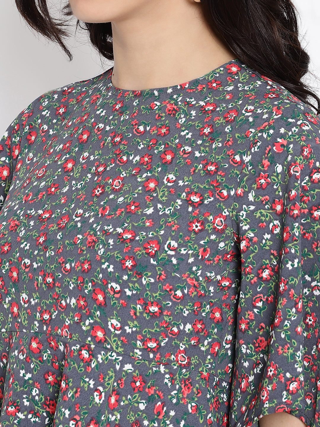 Floral Printed Flared Sleeves Peplum Top