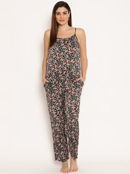 Women Printed Cami Top and Pyjayma Night Suit