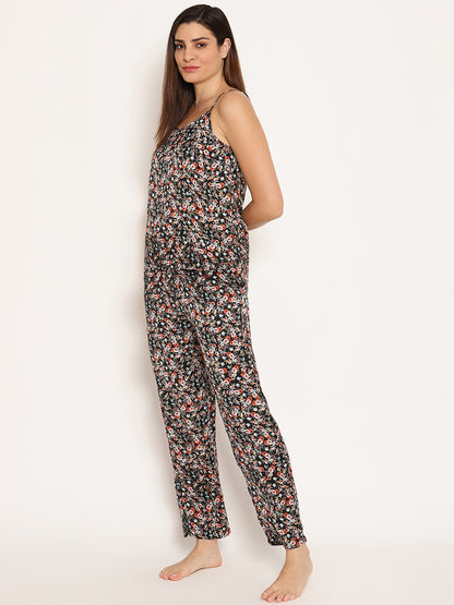 Women Printed Cami Top and Pyjayma Night Suit