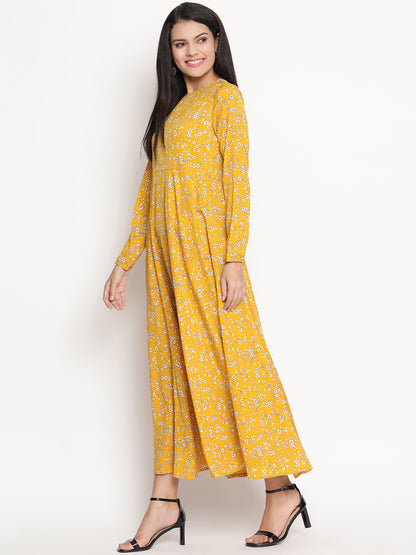 Floral Printed Long Sleeve Crepe Maxi Dress