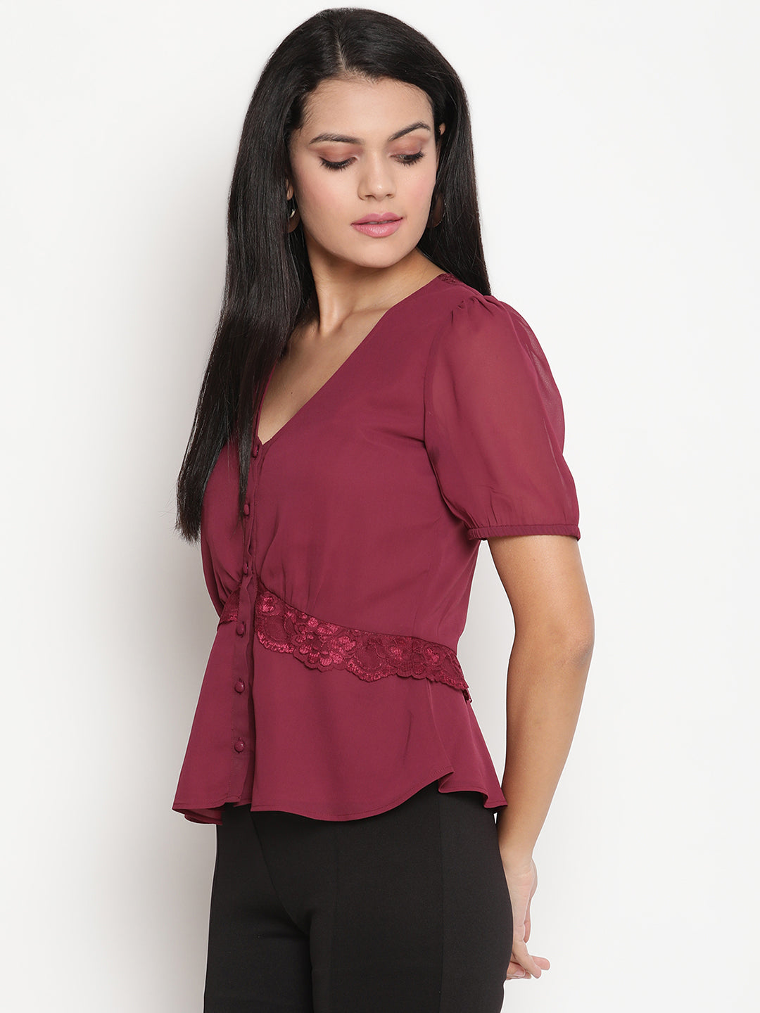 V Neck Peplum Top