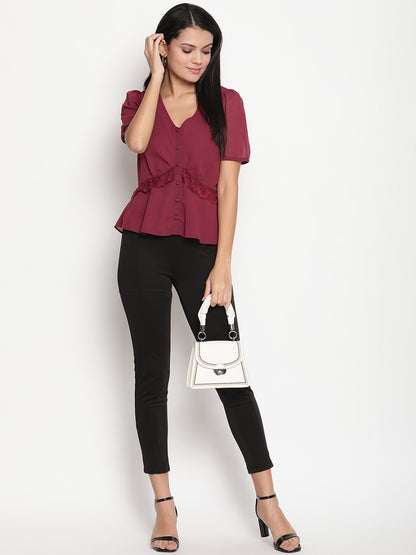 V Neck Peplum Top