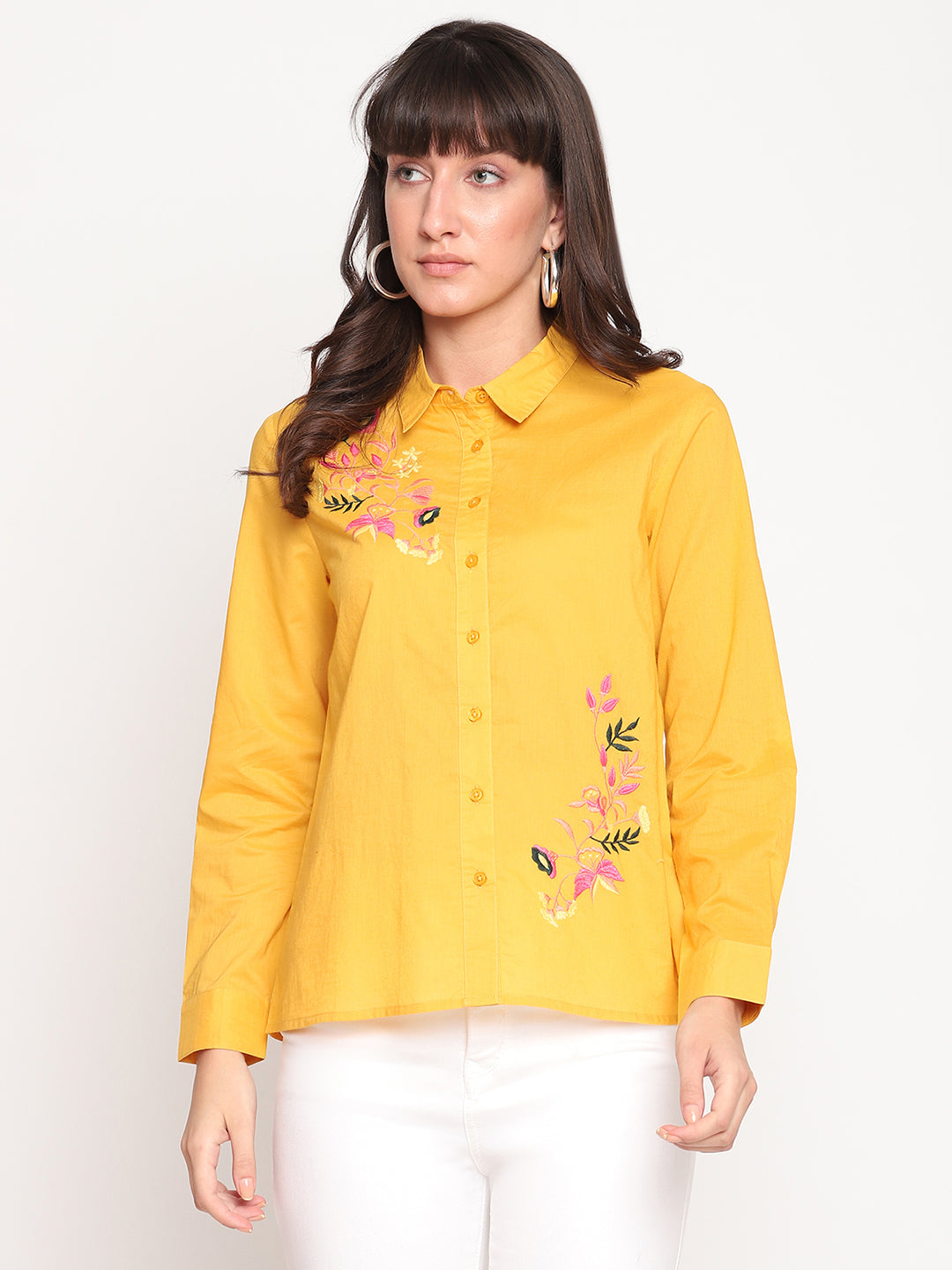 Floral Embroidered Cotton Casual Shirt