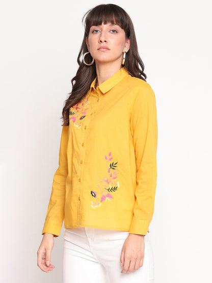 Floral Embroidered Cotton Casual Shirt