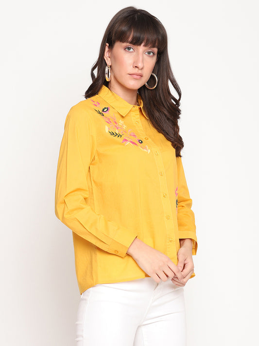 Floral Embroidered Cotton Casual Shirt