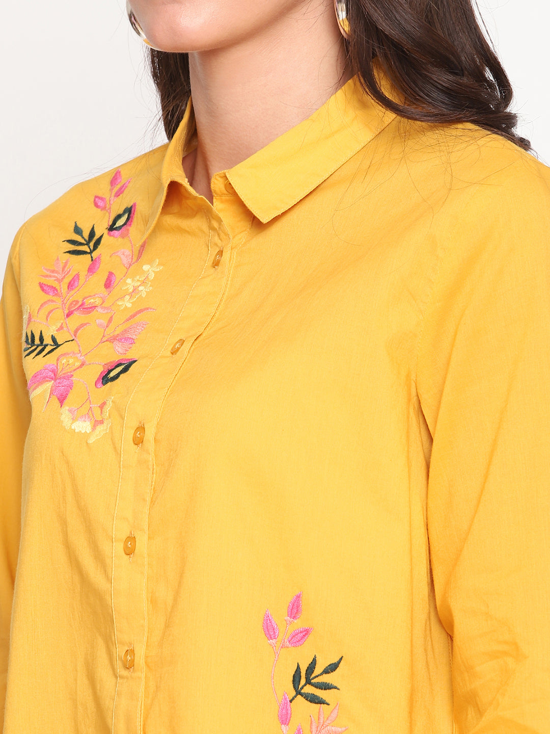 Floral Embroidered Cotton Casual Shirt