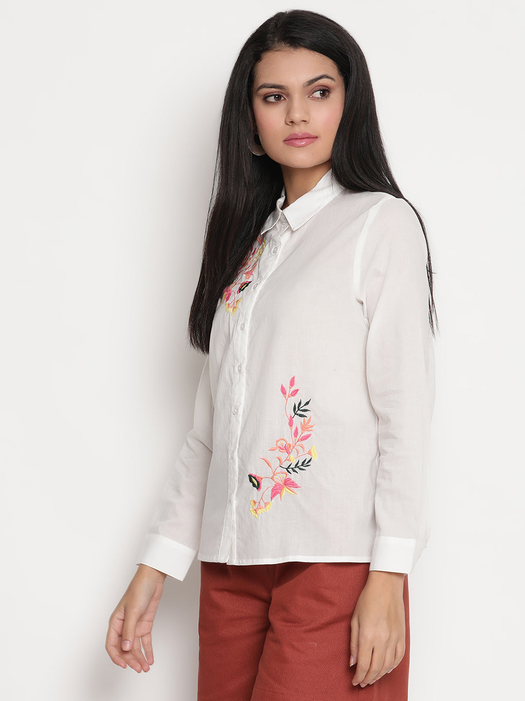 Floral Embroidered Cotton Casual Shirt