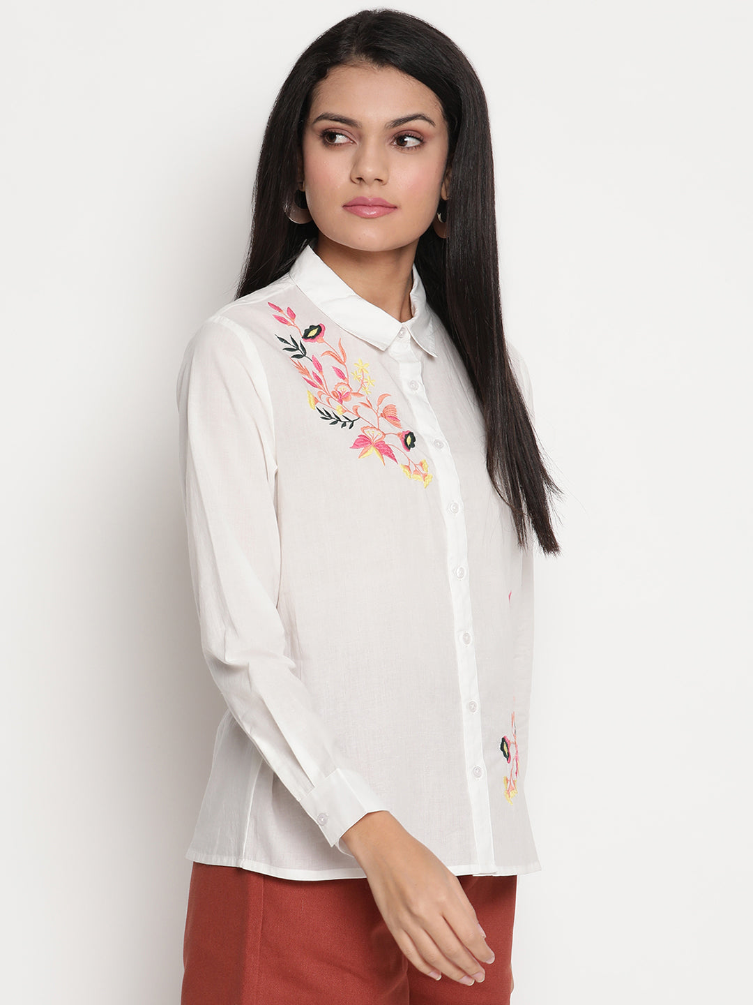 Floral Embroidered Cotton Casual Shirt