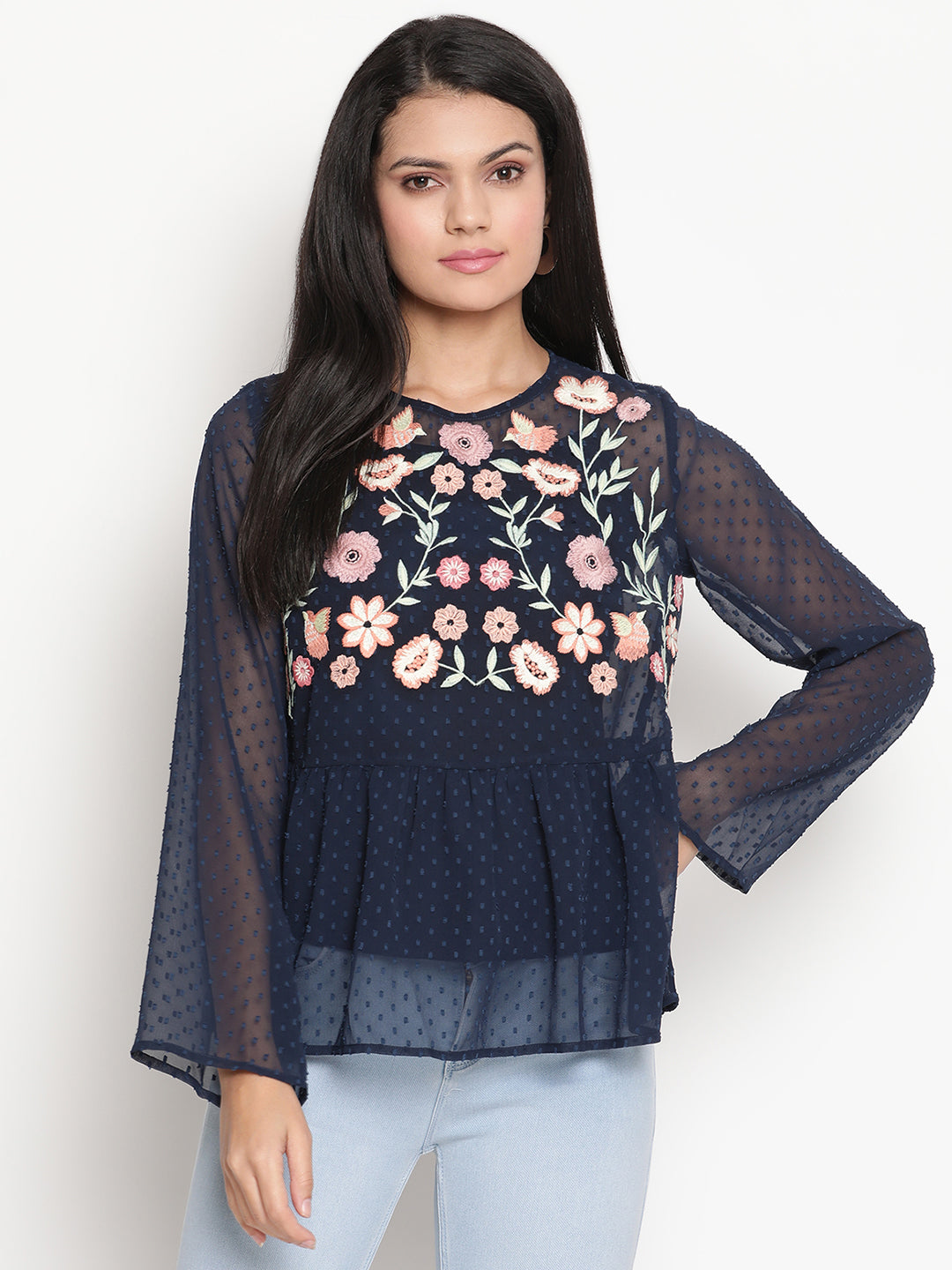 Floral Embroidered Georgette Top