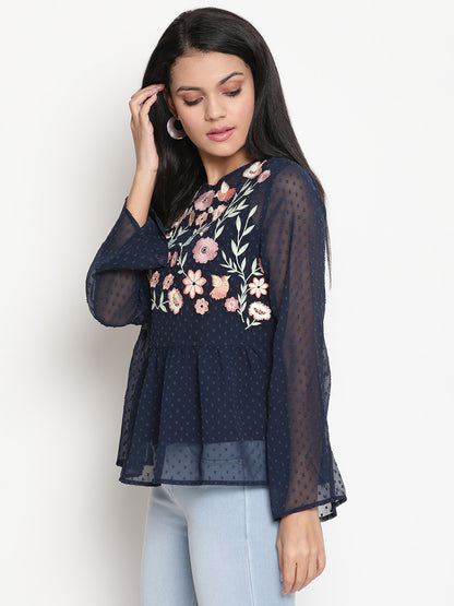 Floral Embroidered Georgette Top