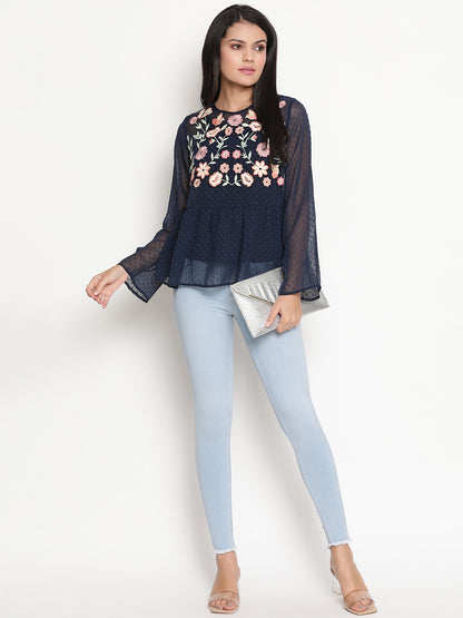 Floral Embroidered Georgette Top