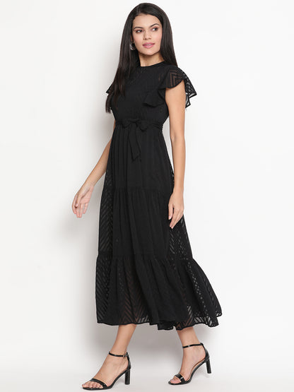 Self Design Flutter Sleeve Georgette Fit & Flare Midi Dress