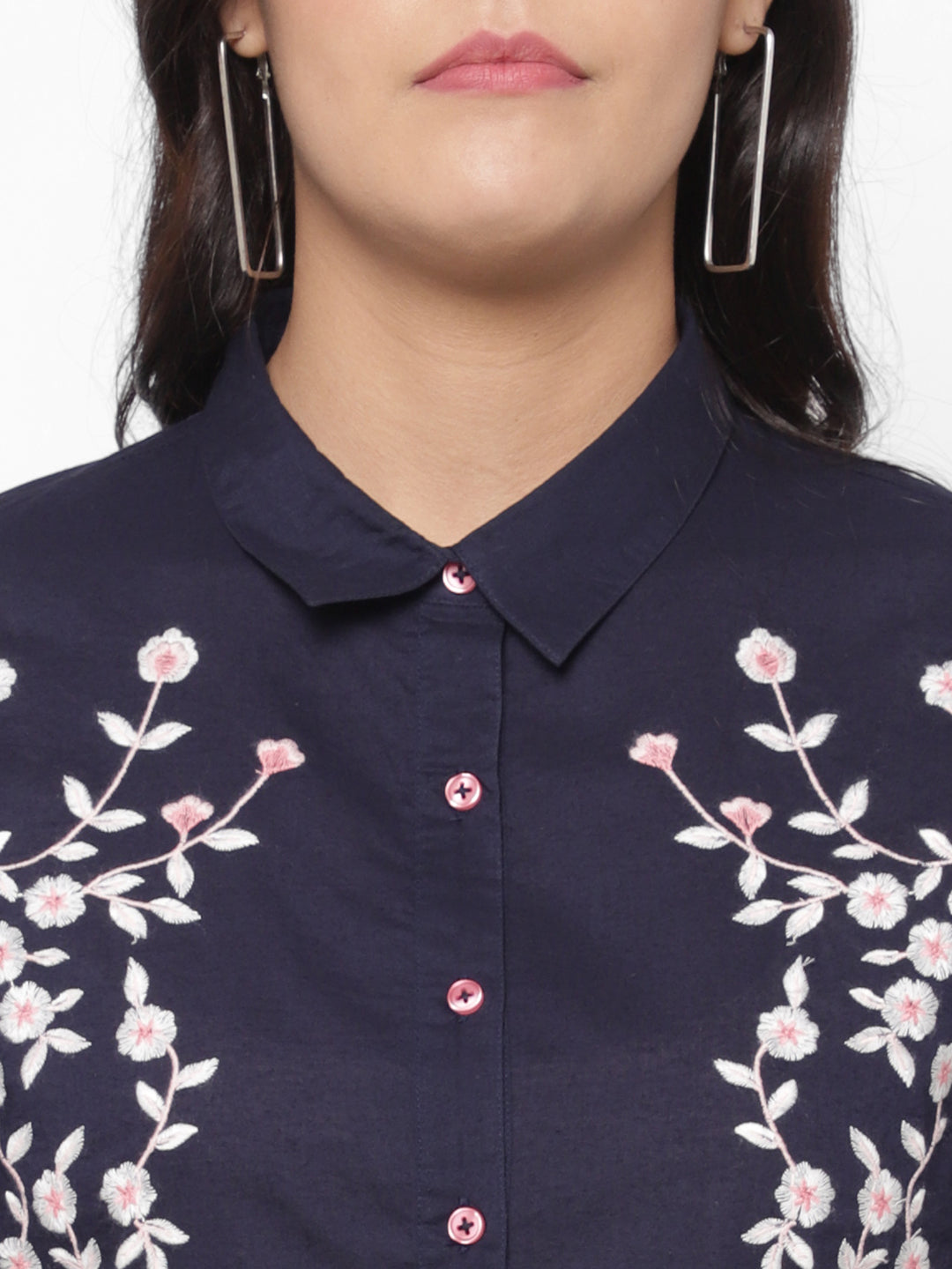 Embroidered Spread Collar Cotton Casual Shirt