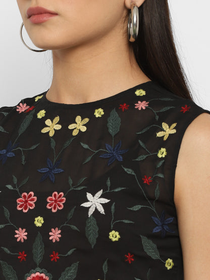 Floral Embroidered Georgette Fit & Flare Midi Dress