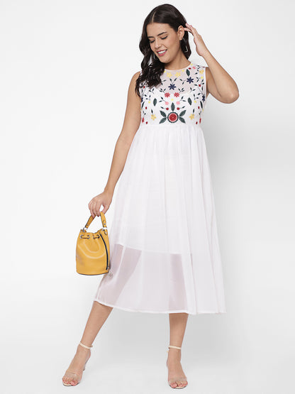 Floral Embroidered Georgette Fit & Flare Midi Dress