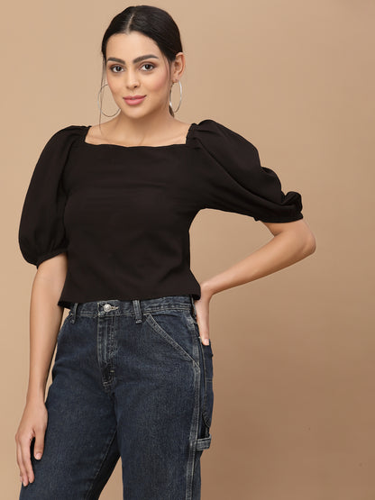 Square Neck Puff Sleeves Top