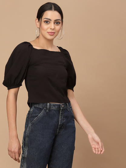 Square Neck Puff Sleeves Top