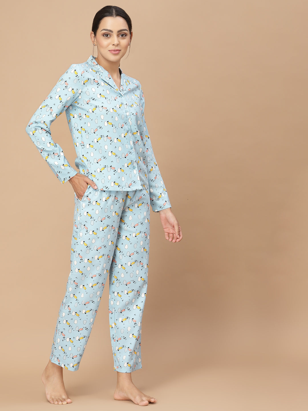 Women Blue Printed Night Suit