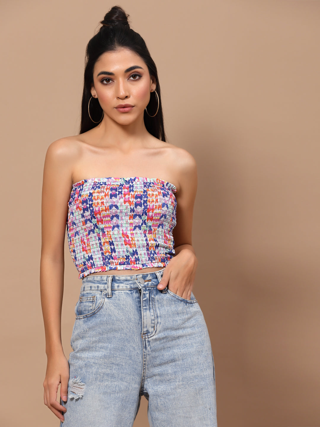 Printed Crepe Tube Crop Top