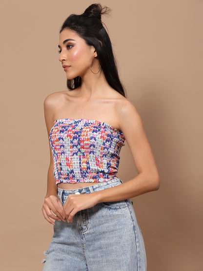 Printed Crepe Tube Crop Top