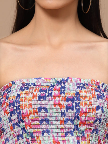 Printed Crepe Tube Crop Top