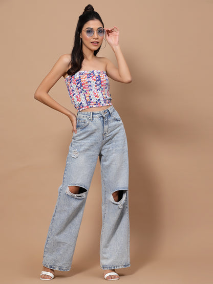 Printed Crepe Tube Crop Top